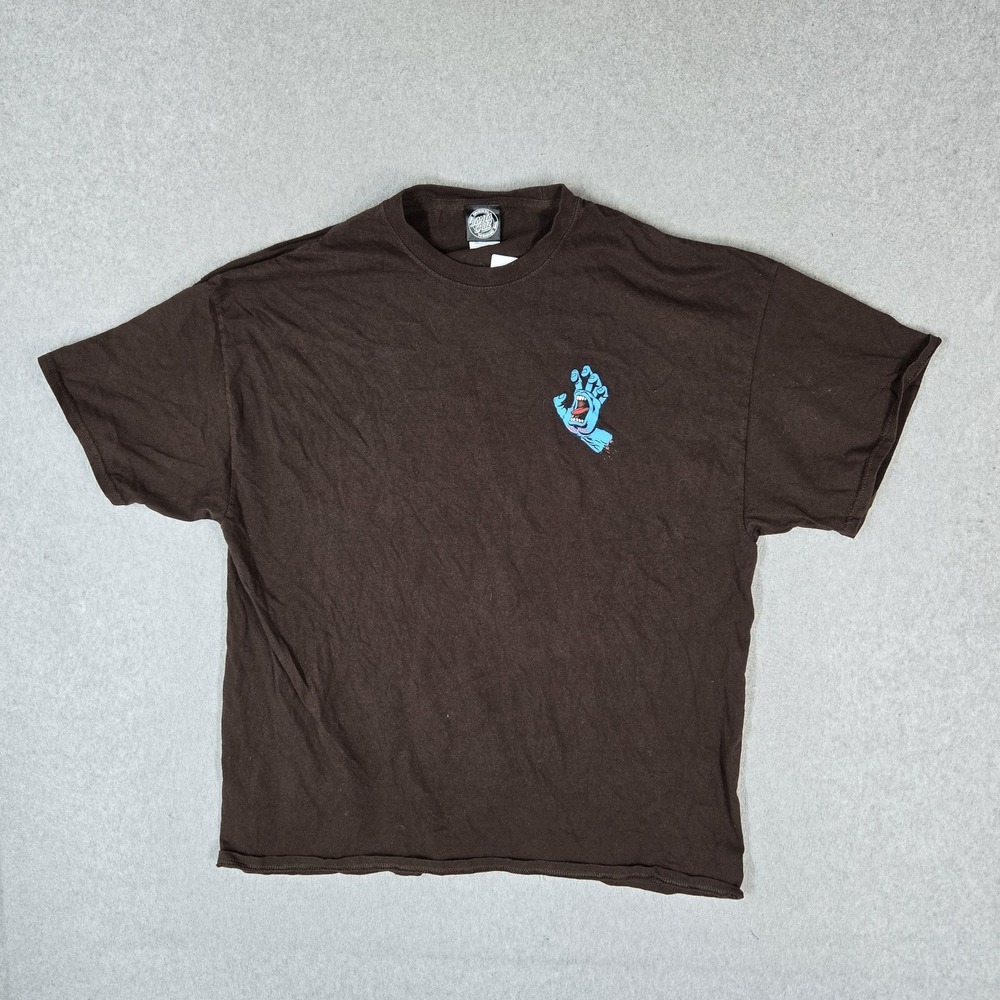 Santa Cruz Men Shirt 2XL Brown Graphic Screaming Hand Skateboard Tee Y2K Skater